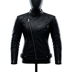 Veste en cuir noire pour homme, col montant, fermeture éclair, style motard, veste en cuir de motard personnalisée, fabricant en gros - Product Image 1