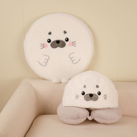 Coussin de voyage en forme de U avec capuche en peluche de phoque mignon, ultra doux pour les siestes au bureau et le soutien du cou, tailles personnalisées