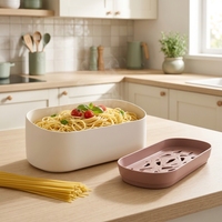Casserole à spaghetti pour micro-ondes avec couvercle égouttoir, guide de mesure intégré, réutilisable, pour la préparation de pâtes en une seule cuisson