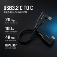Câble USB 3.2 Type C Justlink 20 Gbps 100 W Charge Rapide Angle Droit 90 Degrés 4K 60 Hz en Alliage d'Aluminium Tressé pour Ordinateur Portable et Téléphone