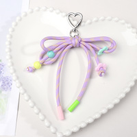 Porte-clés en polyester avec nœud en forme de cœur d'animal mignon de dessin animé chat et chien, breloque pour téléphone portable, pendentif, style INS Y2K, mousqueton tissé à la main