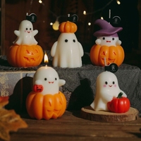 Bougie décorative en cire de soja sans fumée en forme de citrouille fantôme pour Halloween, idéale pour la maison, les fêtes, les cadeaux et la décoration d'automne