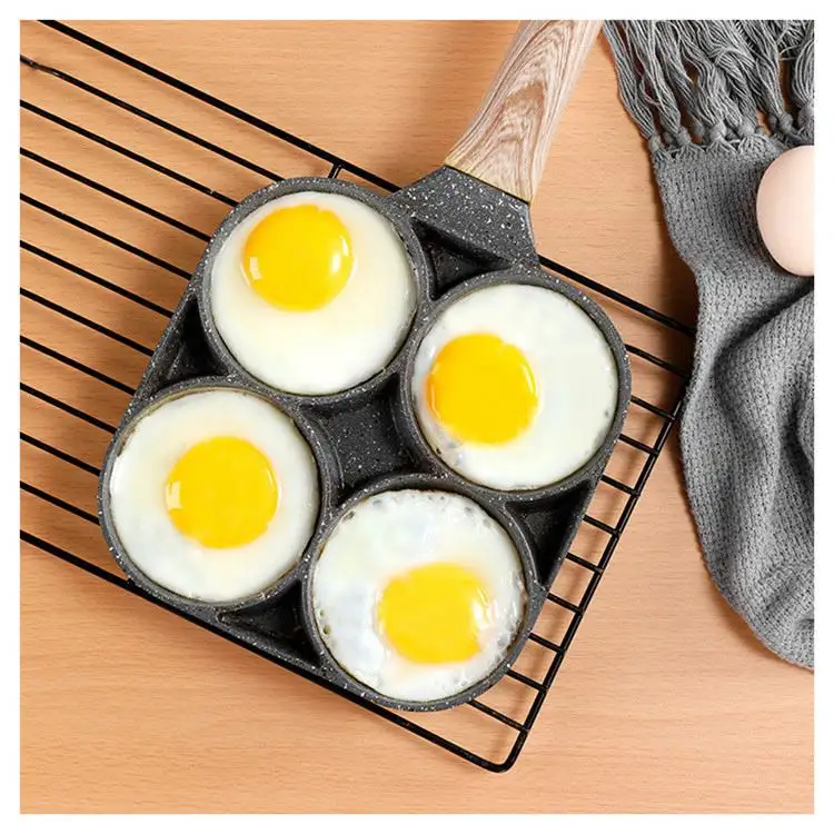 Чугунная Мини-Сковорода для завтрака, яиц, гамбургеров, кастрюля с 4 отверстиями, жаровня для жарки яиц, вафель