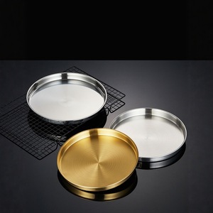 Plato redondo de acero inoxidable de 18-18.9 cm, plato hondo y poco profundo para cocinar al vapor, barbacoa, bandeja para servir fideos fríos - Product Image 3