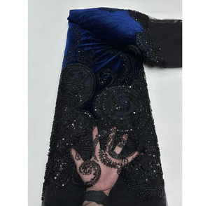 Tela de Encaje de <span class=keywords><strong>Terciopelo</strong></span> de Lujo al por Mayor de Alta Calidad, Bordada con Cuentas, Tul Francés con Lentejuelas, para Vestido de Novia o de Noche, 5 Yardas - Product Image 6