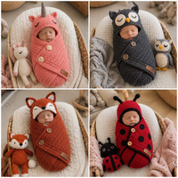 Sac de couchage en tricot pour bébé hibou au crochet, ensemble de vêtements pour bébé animal, gigoteuse douillette pour nouveau-né, accessoire photo