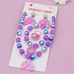 4 Pièces/set Collier de perles de sirène Bracelets Boucles d'oreilles pour enfants Petite fille Ensemble de bijoux de perles de sirène Sacs de faveurs pour la fête - Product Image 4