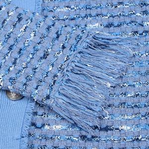 Women's Blue Crew Neck Long Sleeve Single-Breasted Wool <b>Fringed</b> Knit Sweater Breathable Vintage Spring Elegant High-End <b>Top</b> - Product Image 3