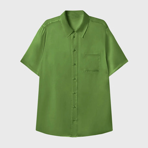 Chemise à manches courtes en satin crêpe lourd délavé style français minimaliste pour femme, sensation de luxe - Product Image 1