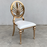 Chaise de banquet en acier inoxydable doré avec pieds sculptés et dossier en plumes de paon pour mariage, hôtel, vente en gros