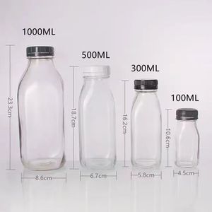 Bottiglia di latte di <span class=keywords><strong>vetro</strong></span> quadrato all'ingrosso 100ml 300ml 500ml bottiglia di <span class=keywords><strong>vetro</strong></span> 1000ml <span class=keywords><strong>per</strong></span> il succo di latte fresco con coperchio di plastica - Product Image 2