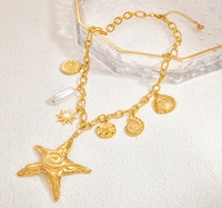 Collier avec pendentif en acier inoxydable pour l'industrie lourde, plaqué or 18 carats, en forme de soleil, avec breloque cœur et perle d'imitation