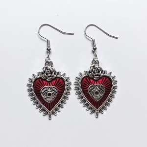 Pendientes Unisex de Aleación con Forma de Corazón de Rosa Salvaje, Estilo Gótico Oscuro, Punk, Retro Europeo y Americano, con Gota de Aceite y Ojo de Sangre - Product Image 2