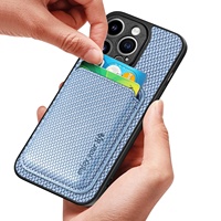 Étui pour cartes de visite en cuir et fibre de carbone, coque de téléphone avec aimants, support pour cartes de crédit, coque de téléphone pour iPhone 11/12/13/14