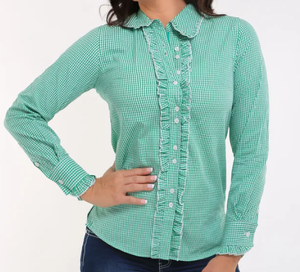 <span class=keywords><strong>Camicia</strong></span> da <span class=keywords><strong>Donna</strong></span> 100% Cotone a Righe e Quadri, Taglio Femminile, Bottoni a Tutta Lunghezza, Stile Western <span class=keywords><strong>con</strong></span> <span class=keywords><strong>Volant</strong></span> - Product Image 5