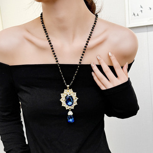 Elegant Long Chinese Style Necklace Blue Crystal Pendant Zinc Alloy Party Accessory Women's Fashion Sweater Chain - Product Image 3
