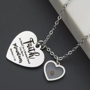 Collar de acero inoxidable con semilla de mostaza para mujer y hombre - Moviendo montañas y llenando mares - Product Image 3