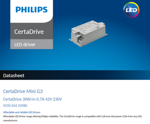 Controlador LED PHILIPS CertaDrive 30W/m 0.7A 42V 230V con una vida útil de 30,000 horas y carcasa de plástico para iluminación de oficinas - Product Image 2