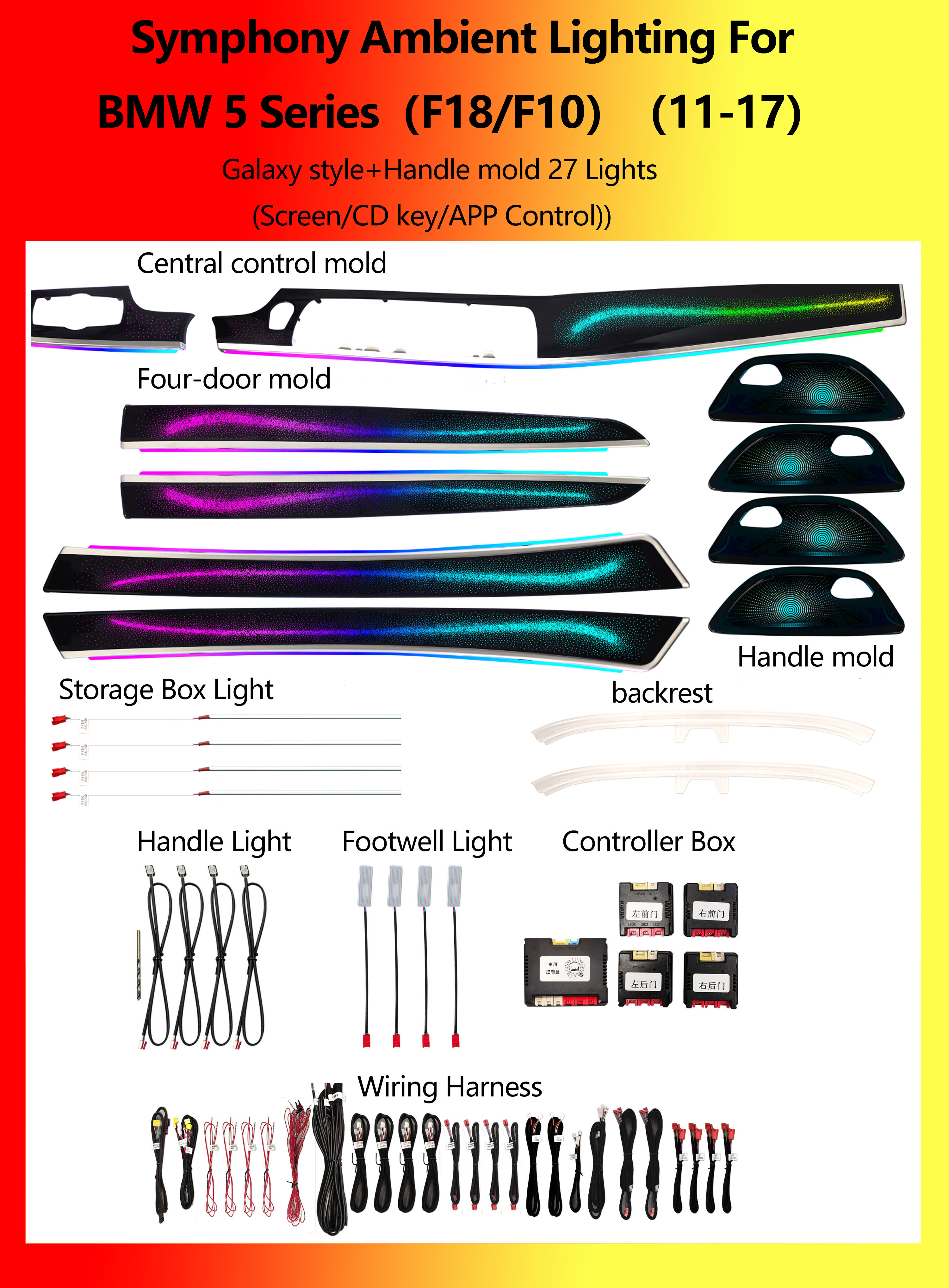 BMW Série 5 (F18/F10) Style Galaxy + Poignée moulée Symphony 27 Lumières