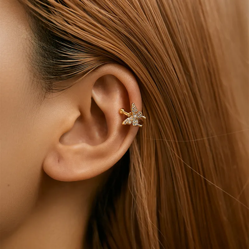 तितली प्रकार के कुफ इयररिंग्स डिजाइन अर्थ नहीं कान की हड्डी क्लिप पीतल के 18k भरे सोने के गहने थोक
