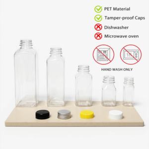Bouteilles de jus en plastique carrées de qualité alimentaire de 16 oz (500ml) avec bouchon à vis pour boissons et jus de fruits - Product Image 2