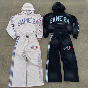Custom 100% Cotton French Terry Hoodie and Jogger Set Men's Acid Wash Screen printing Embroidery Streetwear <b>Tracksuit</b> For Men - Product Image 1