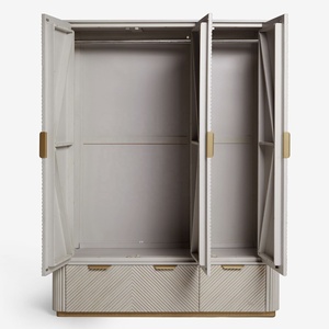 <span class=keywords><strong>Armario</strong></span> Moderno Personalizado en Gris Claro, Madera Maciza con Acabado en Melamina, con Cajones, Diseño Acanalado, Mueble de Almacenamiento - Product Image 3
