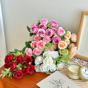 Mini Rose Bouquet Artificial Flowers Silk High Simulation Wedding Home Decor Minimalist <b>Style</b> 10 <b>Heads</b> - Product Image 2