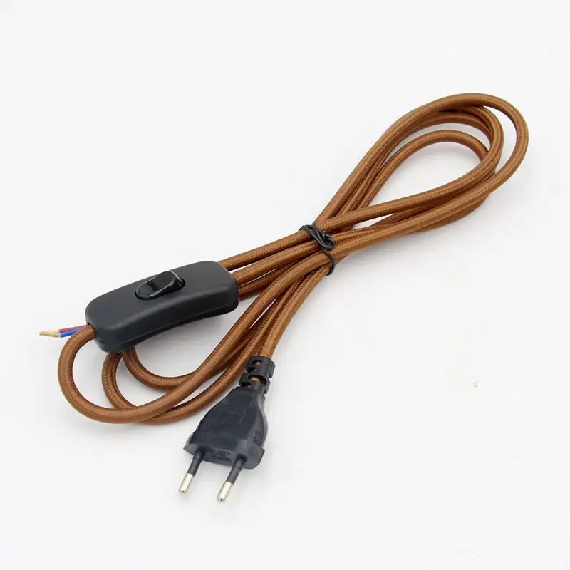 2 Meters European Plug Power Cord With ON/OFF Switch 220V AC Electrical Power Cords Colorful Textile Covered Cable Wire