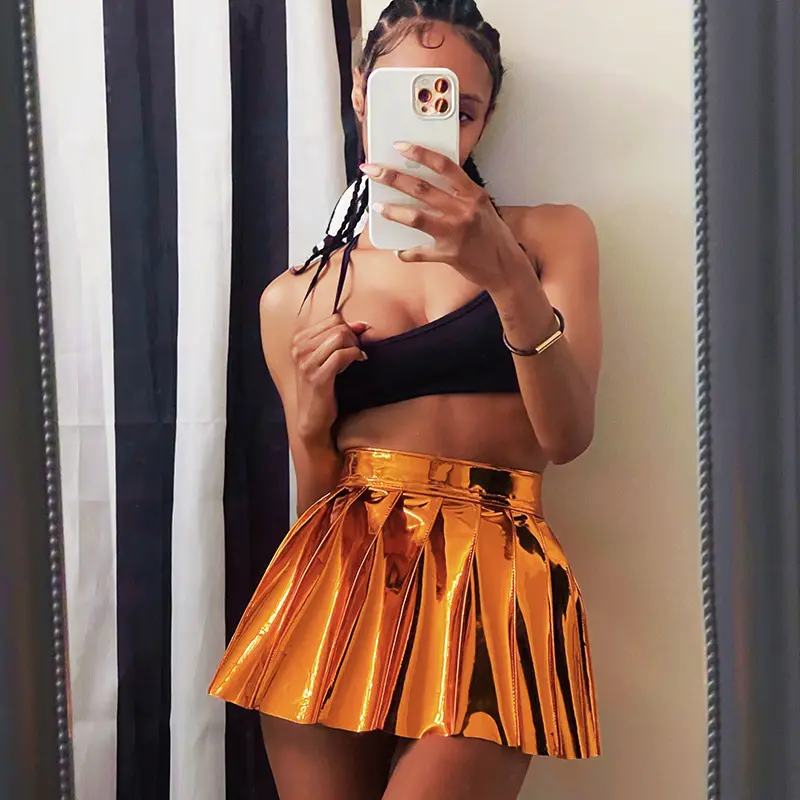gold mini pleated skirt for women bling bling party fashion short sexy club high waist sliver sequin skirts