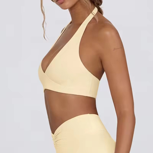 เสื้อชั้นในออกกำลังกายแบบคอวีลึก แห้งเร็ว ยืดหยุ่นสูง ผลิตจากผ้าสแปนเด็กซ์และไนลอน เหมาะสำหรับโยคะและการออกกำลังกาย - Product Image 3