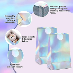 Hot Selling Custom Logo Fancy Holographic Paper Gift Packaging <b>Bag</b> With Custom Stickers - Product Image 4