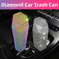 Mini poubelle de voiture en cristal de diamant, bac à déchets, boîte de rangement avec couvercle à pression, accessoires universels pour l'organisation de la voiture