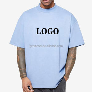 T-shirt unisexe blanc vierge vintage à col montant, coupe ample et oversize pour homme, en coton épais à épaules tombantes - Product Image 2