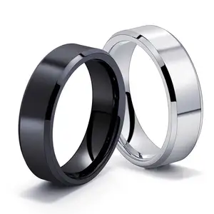 Fashion Jewelry Stainless Steel 6MM Double Bevel Frosted Matte Brushed Smooth Finish Men Titanium Steel Ring