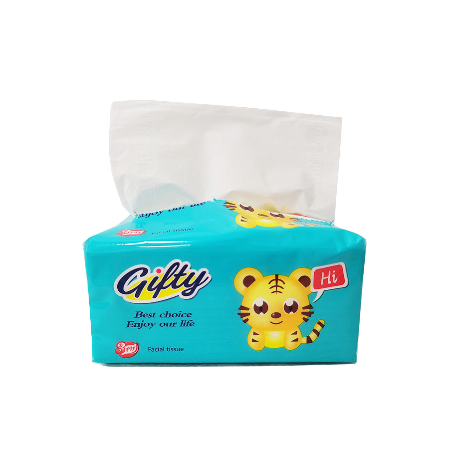 Китайская Фабрика Горячая Распродажа Быстрая доставка Gifty 3 слоя 135 листов 140x180 мм Бесплатная аромат без запаха мягкой упаковке бумажных салфеток для лица