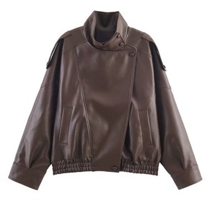 Veste en simili <span class=keywords><strong>cuir</strong></span> à col montant, tendance européenne et américaine pour femmes, vente chaude, printemps - Product Image 3