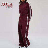 Ensemble de sport 2 pièces en maille à motif écossais contrastant AOLA 2026 avec cordon de serrage, coupe ample, décontracté, confortable et respirant