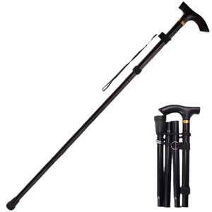 Bâton de marche pliable en alliage d'aluminium, télescopique, portable, pour personnes âgées, randonnée, utilisation en extérieur, noir - Product Image 5