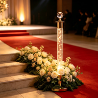 Poteau de délimitation LED en acrylique avec boule de cristal et base dorée, barrière en corde de velours pour mariages, tapis rouge, hôtels, fêtes, musées et événements