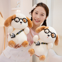 Peluche chien mignon avec lunettes et appareil photo, oreilles marron douces, pour la vente en gros aux détaillants et la revente