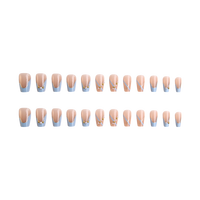 Faux ongles carrés bleu dégradé rêveur, avec fleurs et perles, réutilisables en ABS, pour femmes, style romantique et doux