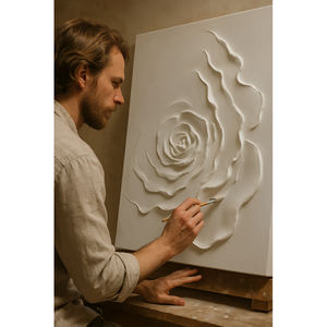 مجموعة لوحات فنية تجريدية ثلاثية الأبعاد مصنوعة يدويًا من الأكريليك بتصميم وابي سابي على قماش بيج محايد - Product Image 3