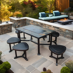 47'' Rectangle Outdoor Multi-functional <b>Fire</b> <b>Pit</b> <b>Table</b> Set with Stools Patio Garden Heater & BBQ Grill <b>Fire</b> <b>Pits</b> - Product Image 4