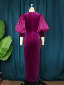 Abiti da sera donna <span class=keywords><strong>impero</strong></span> collo a V profondo monopetto con maniche a sbuffo tessuto Chiffon all'uncinetto - Product Image 5