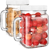 Pot Mason à large ouverture de 74 oz avec poignée, récipient de stockage hermétique avec échelle graduée pour sucre, farine, biscuits, cornichons, fruits, boissons au réfrigérateur