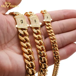 HOT SELLING 6-14mm Wide Necklace Stainless Steel Round Grinding Encrypted Cuban Chain 14K 18K Titanium Steel Man Bracelet