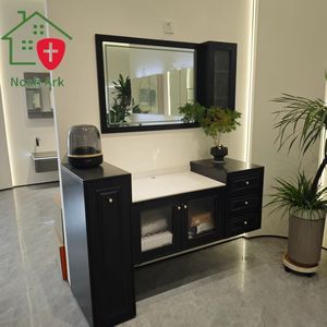 Juego de tocador de madera negra de lujo duradero con espejo inteligente y gabinetes laterales Acabado lacado Hotel-Quality Build Modern Bathroom Vanity - Product Image 6