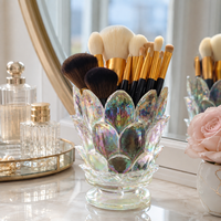 Porte-pinceaux de maquillage en résine WeiVista, design fleur de lotus irisée, accessoire d'organisation pour coiffeuse