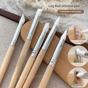 Stylo de sculpture pour ongles en silicone avec manche en bois, outil de gaufrage et de peinture, plusieurs styles pour le nail art - Product Image 1